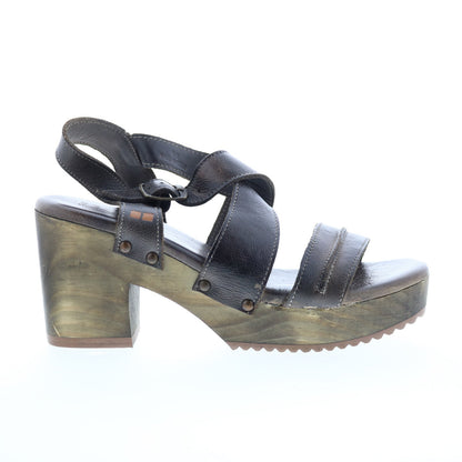 Bed Stu Lara F399014 Womens Brown Leather Hook & Loop Heeled Sandals Shoes
