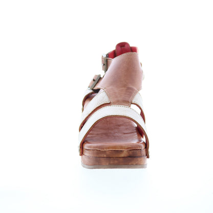 Bed Stu Devlin F399036 Womens Brown Leather Hook & Loop Heeled Sandals Shoes