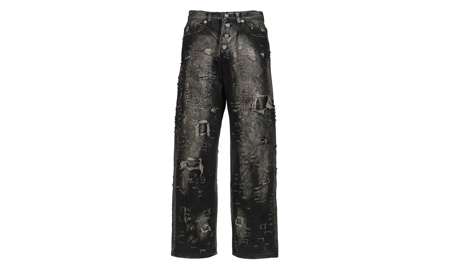 Hard-Washed Damaged Denim Pants "Black" TC25PT2002
