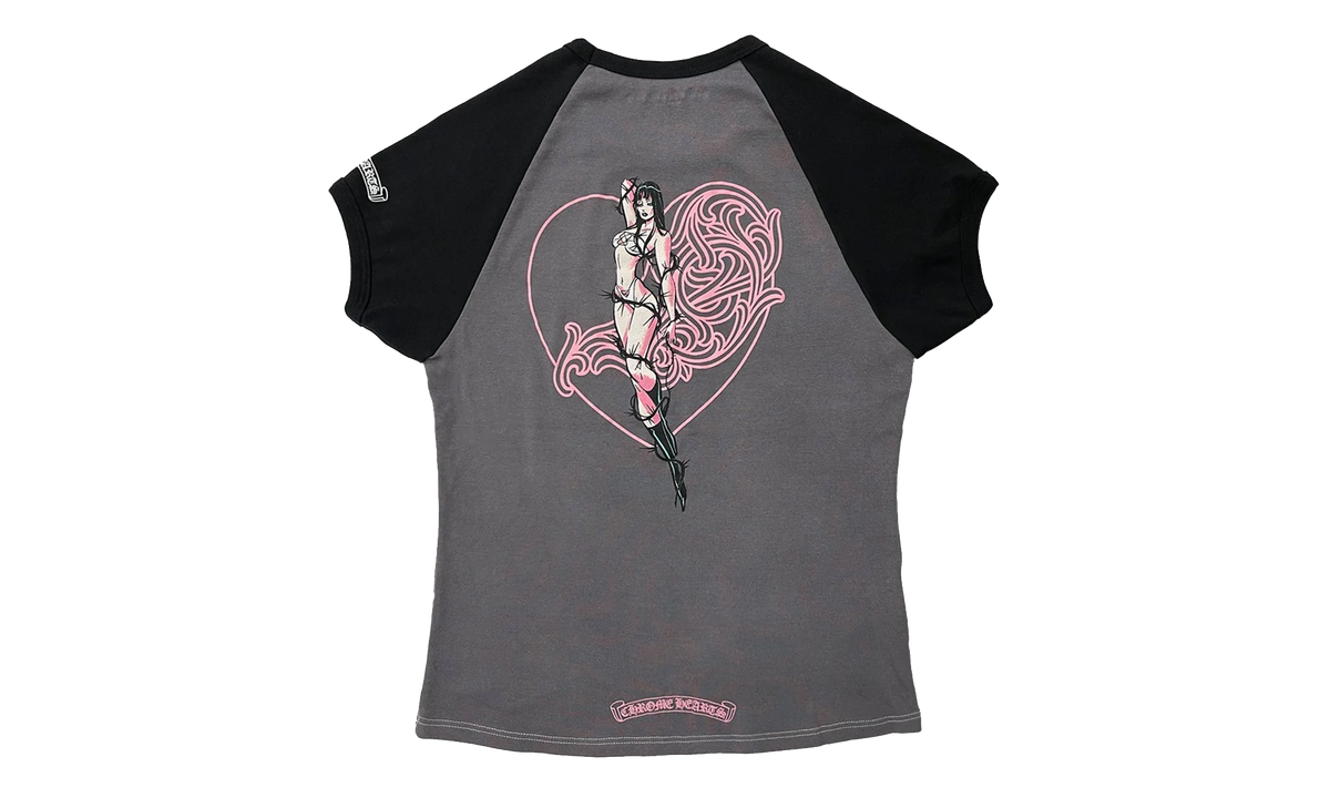 Deadly Doll Vine Heart Cropped T-Shirt "Grey / Pink" CHRM1091