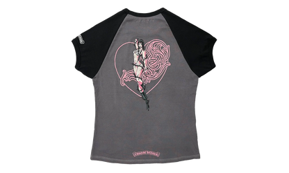 Deadly Doll Vine Heart Cropped T-Shirt "Grey / Pink" CHRM1091